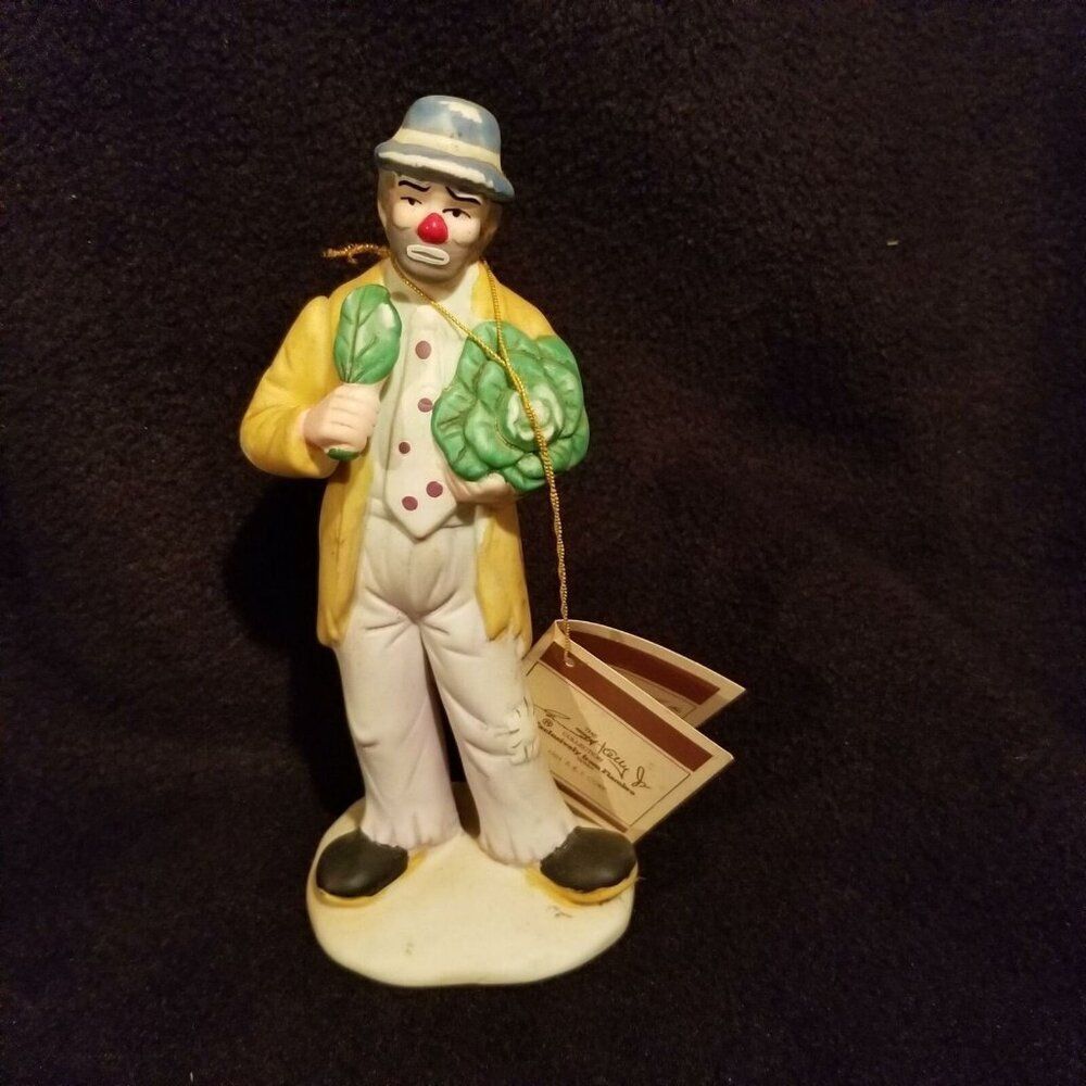 Emmet Kelly Jr EKJ Flambro Clown Hobo Cabbage Neck Tie Handpainted Porcelain VTG